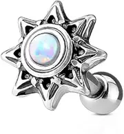 [PiercedOff] 316L Surgical Steel cartilage/Tragus Barbell Tribal Sun set with Synthetic Opal