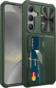 [Vihibii] for Samsung Galaxy S24 Plus Case with Card Holder (4 Cards) & Slide Lens Cover & Kickstand & Raised Edges Protect Screen, Shockproof Rugged Case for Samsung Galaxy S24 Plus 6.7" 2024, Green