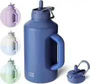 Bottle Bottle 2Litre Insulated Large Water Bottle with Straw and Dual-use Lid Half Gallon(64oz) Water Jug Stainless Steel Big Water Bottles with Handle for Gym and Sports (Blue)