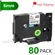 80PK Compatible with Brother P-Touch TZ-211 Black on White 0.23" Label Tape 6mm