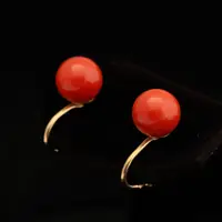 在飛比找蝦皮購物優惠-赤色珊瑚圓珠耳環 夾式耳環  9.8mm 圓珠 K金 阿卡紅