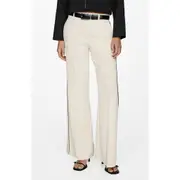 MANGO Side Stripe Knit Wide Leg Pants in Ecru at Nordstrom, Size 4