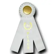 Rosette Award Ribbon 3rd Place - 3 Streamer {White} 10" Length 3" Rosette