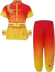 [FEESHOW] Girls Boys Kung Fu Clothing Shorts Sleeve Sport Tops with Pants Traditional Tai Chi Uniforms Chinese Wing Chun Tang Suit