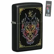 Zippo 49396 Neon Dragon Design Black Matte Pocket Lighter + FLINT PACK