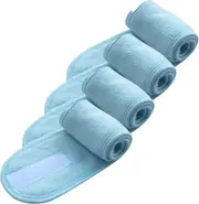 4 Pcs Spa Facial Headband Adjustable Stretch Towel with Magic Tape for Bath, Makeup and Sport (Blue)