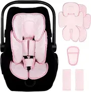 2 in 1 Infant Car Seat Insert Head and Body Support Set, Reversible Newborn Insert for Carseat with 3 Extra Strap Paddings, Soft Stroller Cushion Pillow Insert Girls, Fits for Stroller, Swing, Pink