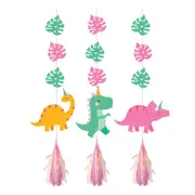 Girl Dino Party Hanging Decorations (Pack of 3)