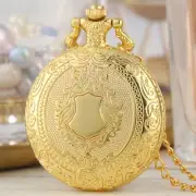 Gold Shield Case Mens Womens Quartz Analog Pocket Watch with Chain Luxury Gifts