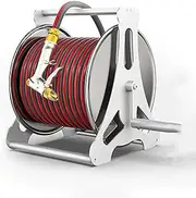 Stainless Steel Portable Hose Reel Cart for Garden Wall Mounted with 30m Red Hose and Nozzle Spray Red 40m