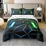 Gamer 100% Cotton Duvet Cover 135 x 200 cm for Boys Girls Gaming Gamepad Bedding Set Blue Green Video Games Comforter Cover Gamepad Bed Sets with 1 Pillowcase for Teens Bedroom Decor Comfortable