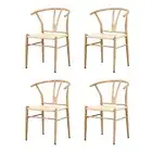 Oikiture 4x Dining Chair Metal Hans Wegner Chair Wishbone Cafe Lounge Beige
