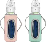 Beautyflier Glass Baby Bottle Sleeve Covers for Dr. Brown’s Natural Narrow Baby Bottles 8 oz with Dual Handle, 3.3mm Thicken Heat and Cold Retention Baby Bottle Sleeve (Narrow, 8oz)
