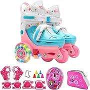 Roller Skates for Beginners, Roller Skates For, Three-Point Roller Skates for Beginners | Skating Shoes for Girls and Boys Aged 3-8 Years with Safety Gear