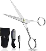 5” German Beard Scissors & Mustache Scissors - 2 Combs (Beard Comb + Mustache Comb) with Carrying Pouch - Hand Forged Beard Trimming Scissors with Finger Rest (Silver (410C German Steel))