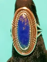 Navajo Ring Size 8 Lapis Lazuli Silver Native American Signed Collectible USA