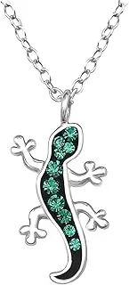 [Katy Craig] Lizard Necklace with Green Crystal Stones 925 Sterling Silver, Sterling Silver