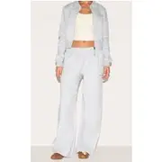 Ash Grey Split Hem Wide Leg Track Pants, Ash Grey