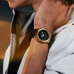CASIO卡西歐 G-SHOCK黑金時尚金屬  男女對錶 情侶對錶GM-2100G-1A9+GM-S2100GB-1A