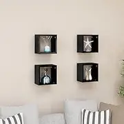 Wall Cube Shelves 4 pcs High Gloss Black Storage Display Modern Home Decor