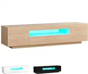 ALFORDSON 180x40x45cm,RGB LED TV Cabinet Stand Unit,1 Drawer＆2 Side Storage Cabinets, Tempered Glass Shelves,TV Entertainment Unit, Minimalist Design Multimedia Centres,Wood