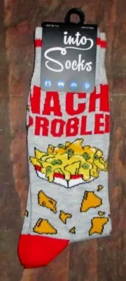Mens Into Socks NACHO PROBLEM gray CREW SOCKS (SHOE SIZE 7 -12)