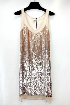 NEW Red Valentino Sequin Dress Gold Champagne Sleevless Midi 46 10 Sheer Lined