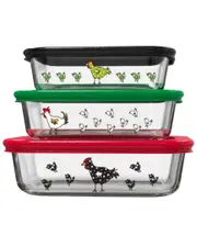 Genicook Set of 3 Rectangular Borosilicate Glass Nesting Containers with Snap-On Lids