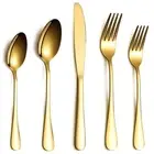Flatware Set 20 Piece, Stainless Steel With Titanium Gold Plated, Golden Colo...