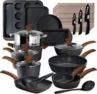 Induction Cookware & Bakeware Set - 30 Piece Black Granite Cooking Pans Set, Non