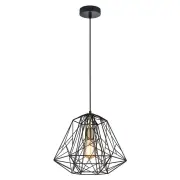 MARTE Pendant Lamp Light Interior ES 72W Black Iron Cage with Antique Brass OD395 x H350