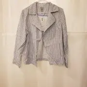 NWT CHICOS Soft Twill Drape Stripe Jacket Open Front Duster NWT sz 1 8/10 $139