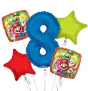 Super Mario Balloon Bouquet 8th Birthday 5 pcs - Party Supplies