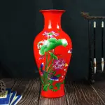 花瓶中國紅家居中式客廳陶瓷擺件插花景德鎮工藝品裝飾家居 VZJY