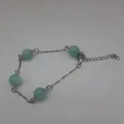Amazonite Station Bracelet Rhodium Over Sterling Silver 7.5-9 Inch 18.5 ctw