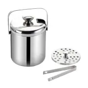 2X(Ice Bucket with Lid and Tong Insulated Ice Bucket Stainless Steel Double2448