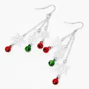 Claire's Christmas Silver 2'' Snowflake Bell Linear Drop Earrings, NWT