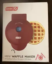 Dash Mini Waffle Maker-RED 4 inch Nonstick 350 Watts Round DMW001PM New In Box