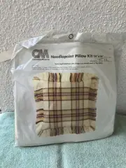 New Nos Columbia Minerva Needlepoint Pillow Kit 2013 Neutral Plaid 14”x14”