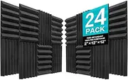 JBER Acoustic Panels Studio Foam Wedges Fireproof Soundproof Padding Wall Panels 2" X 12" X 12" (24 Pack Wedge 2" - Charcoal)