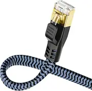 Yauhody CAT 8 Ethernet Cable 15m, High Speed 40Gbps 2000MHz Nylon Braided Flat CAT8 Gigabit Internet Network RJ45 LAN S/FTP Patch Cord for Gaming, PS5, PS4, Router, Modem, PC, Switch (15m, Blue)