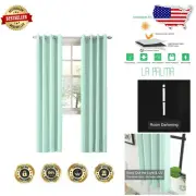 Elegant Aqua Thermal Insulated Blackout Curtains - 2 Panel Set for Living Room
