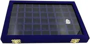 Generic Lockable Velvet Jewelry Box Storage Organizer W/Glass Lid Earring Showcase, Dark Blue, as described