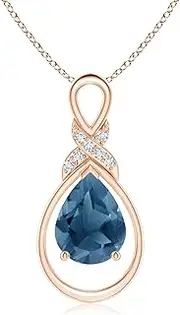 [Angara] Natural London Blue Topaz Infinity Pendant Necklace with Diamond 'X' Motif in Sterling Silver/14ct Solid Gold for Women | December Birthstone Jewellery for Her