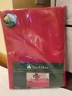 Vintage RED Trim A Home Fabric Tablecloth Satin Stripe Oval 60 X 84 NEW