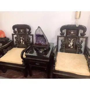 黑檀木鑲貝客廳桌椅組11件套組 #古董#黑檀木