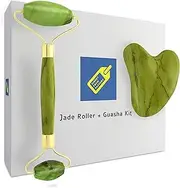 DIRECT FROM FACTORY Jade Roller & Gua Sha Set for Face, Eye, Neck – 100% Real Chi Himalayan Jade – Anti Aging Stone Facial Massager for Slimming, Healing & Firming – Depuffing & Beauty Treatment Tool