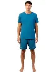 [Wanderluxe Sleepwear] Bleu Boxer Shorts Teal T-Shirt in Teal