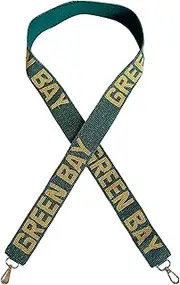 Lashicorn Green Bay Beaded Purse Strap Yellow Letters 49” Pro Football Stadium Approved Clear Bag Packer Gold Hardware Sports College Cheese Wisconsin, Green, Yellow
