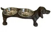 Cast Iron Hand Made Double Dog Cat Pet Bowl Feed Water Stainless Steel Bowls
